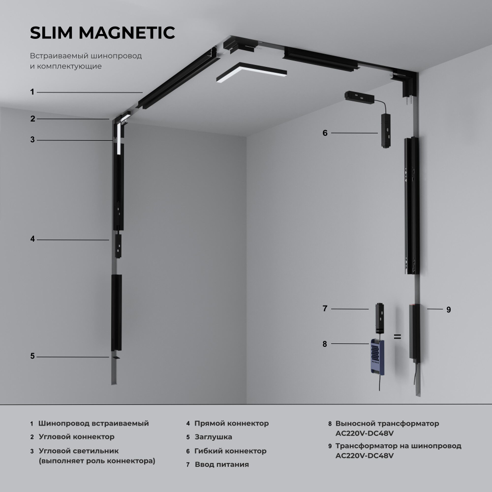 Slim Magnetic Шинопровод встраиваемый черный (3м) 85128/00 85128/00