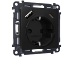 MA810010 Комплект механизма электрической розетки ALFA Черный матовый 2USB A+C 20W (быстрая зарядка) с/з QUANT (AP8100, VM160)