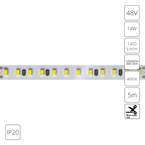 Купить Светодиодная лента 48V 14,4W/m 4000К 5м IP20 Arte Lamp TAPE A4812010-06-4K