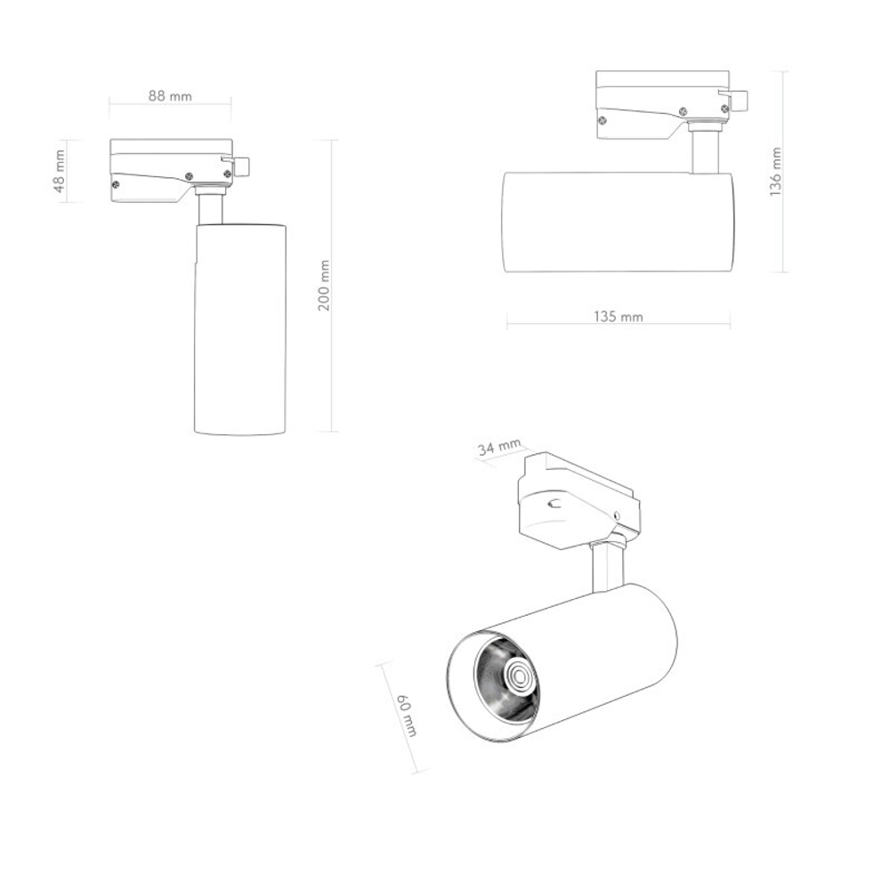 DK6452-BK Трековый светильник SOLID KOPER, 135мм, d60, 220V, LED 4000K, 15W, IP20, черный, алюминий
