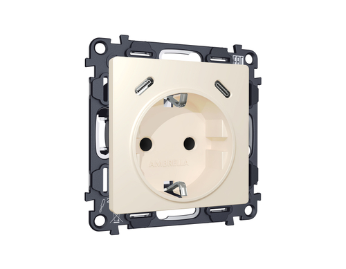 Купить MA330510 Комплект механизма электрической розетки 2USB С+C 20W с/з на винтовых зажимах 16A-250V ALFA Бежевый матовый QUANT (AP3305, VM165)