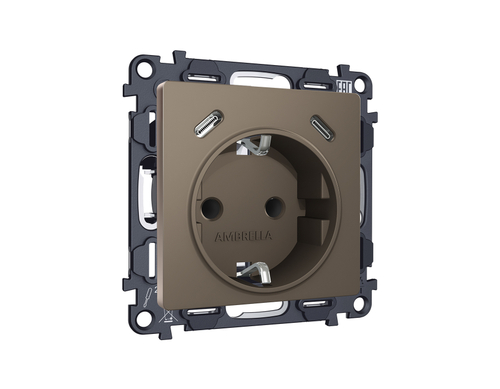 Купить MA640510 Комплект механизма электрической розетки 2USB С+C 20W с/з на винтовых зажимах 16A-250V ALFA Темная бронза матовый QUANT (AP6405, VM165)