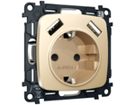 MO609010 Комплект механизма электрической розетки OMEGA Шампань 2USB A+A 18W (быстрая зарядка) с/з QUANT (OP6090, VM155)
