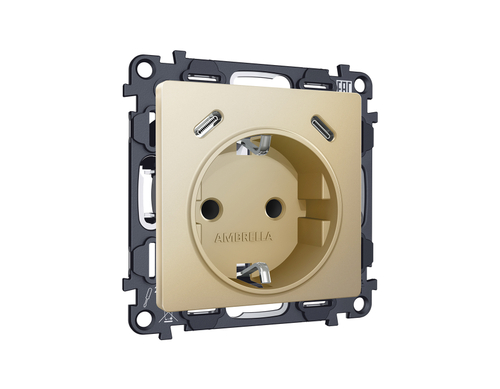 Купить MA610510 Комплект механизма электрической розетки 2USB С+C 20W (быстрая зарядка) с/з на винтовых зажимах 16A-250V ALFA Шампань QUANT (AP6105, VM165)