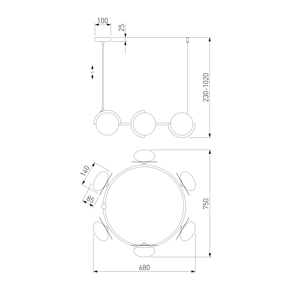 Умный подвесной светильник 70150/6 черный/латунь Smart