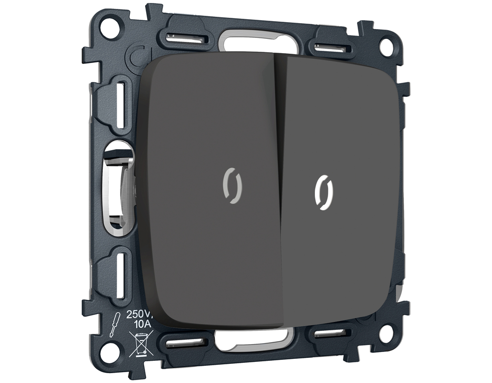 MO904035 Комплект механизма 2-кл проходного выключателя с подсветкой 5600K OMEGA Графит мягкое касание QUANT (OP9040, VM120, G25W)
