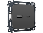 MO911010 Комплект механизма розетки OMEGA Графит мягкое касание 2USB A+C 20W (быстрая зарядка) QUANT (OP9110, VM177)