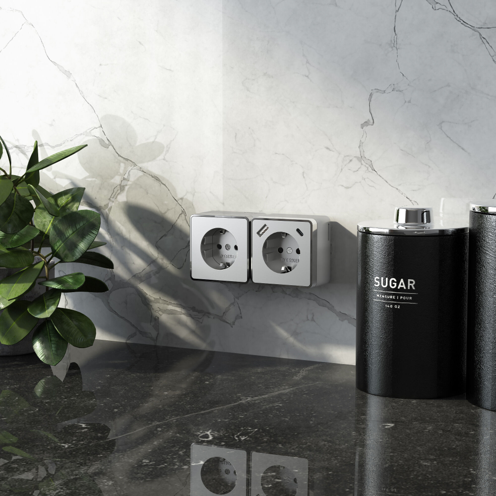 Розетка с заземлением, шторками и USB тип A+C Gallant серебряный W5071706