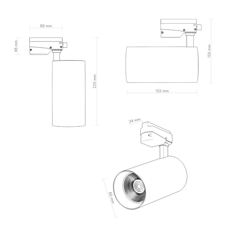 DK6456-BK Трековый светильник SOLID KOPER, 155мм, d80, 220V, LED 4000K, 30W, IP20, черный, алюминий