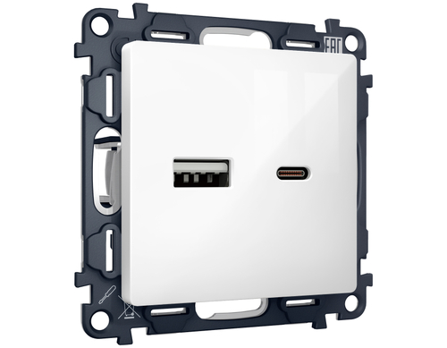 Купить MA111010 Комплект механизма розетки ALFA Белый глянец 2USB A+C 20W (быстрая зарядка) QUANT