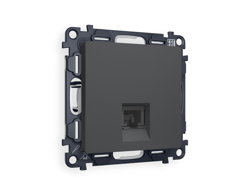 Купить MA912005 Комплект мех-ма компьютерной розетки RJ-45 экранированной с автоматической защитной шторкой ALFA Графит мягкое касание QUANT (AP9120, VM185)