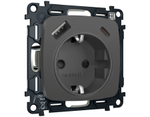MO910010 Комплект механизма электрической розетки OMEGA Графит мягкое касание 2USB A+C 20W (быстрая зарядка) с/з QUANT (OP9100, VM160)
