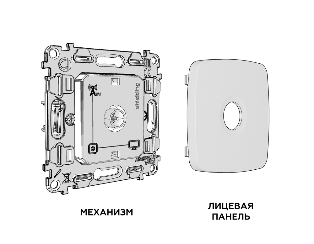 MO313005 Комплект механизма TV розетки оконечной экранированной 5-1000MHz 3dB OMEGA Бежевый глянец QUANT (OP3130, VM199)