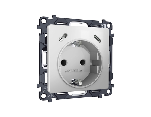 Купить MA410510 Комплект механизма электрической розетки 2USB С+C 20W с/з на винтовых зажимах 16A-250V ALFA Серебро глянец QUANT (AP4105, VM165)