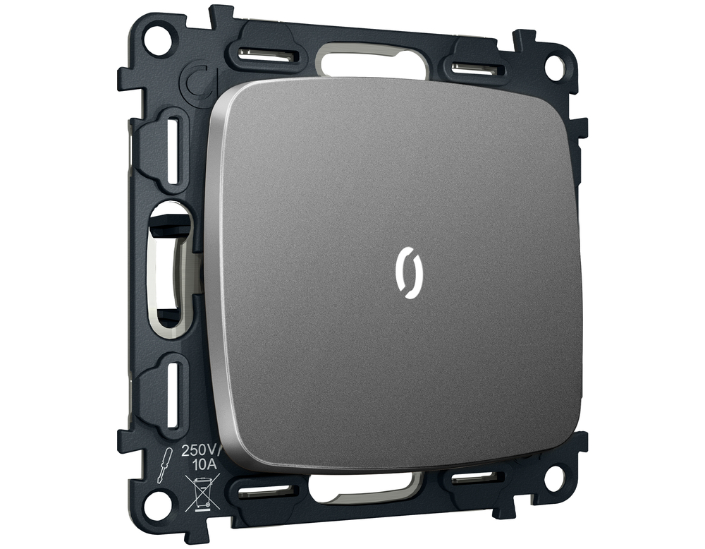 MO652015 Комплект механизма 1-кл выключателя с подсветкой 5600K OMEGA Антрацит серый QUANT (OP6520, VM101, G14W)