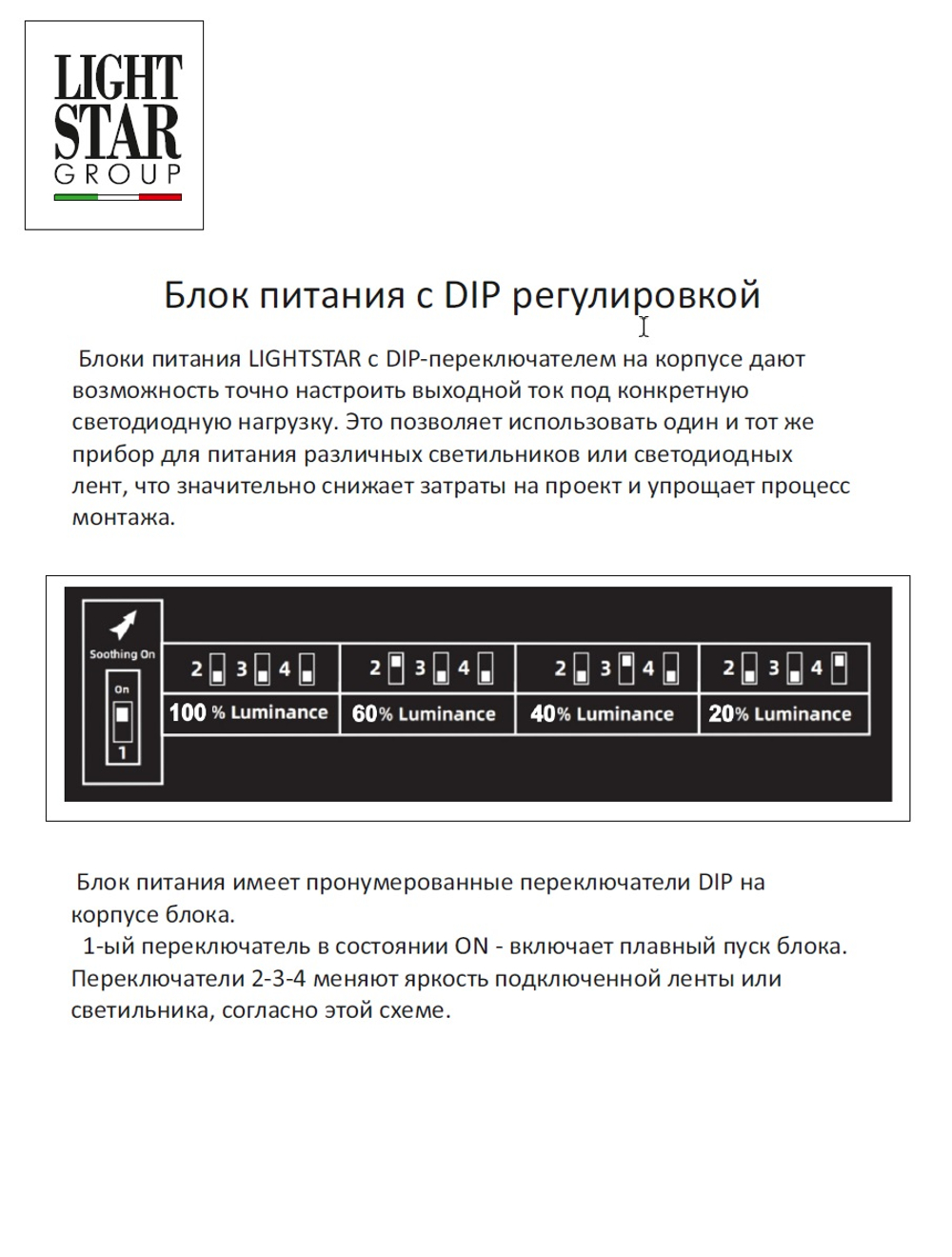 424204 Блок питания 24V с DIP+плавный пуск LIGHTSTAR 200W