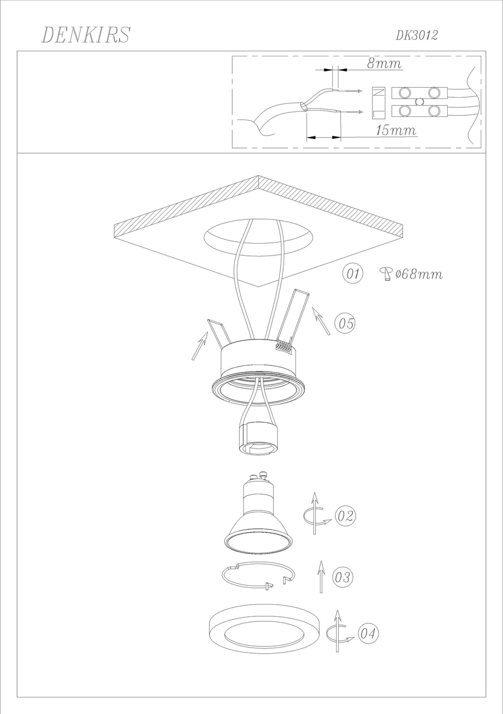 DK3012-BK Встраиваемый светильник влагозащ., IP 44, 50 Вт, GU10, черный, алюминий