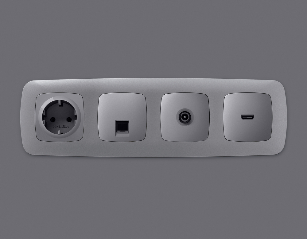 MO512005 Комплект механизма компьютерной розетки RJ-45 экранированной с автоматической защитной шторкой OMEGA Сталь матовый QUANT (OP5120, VM185)