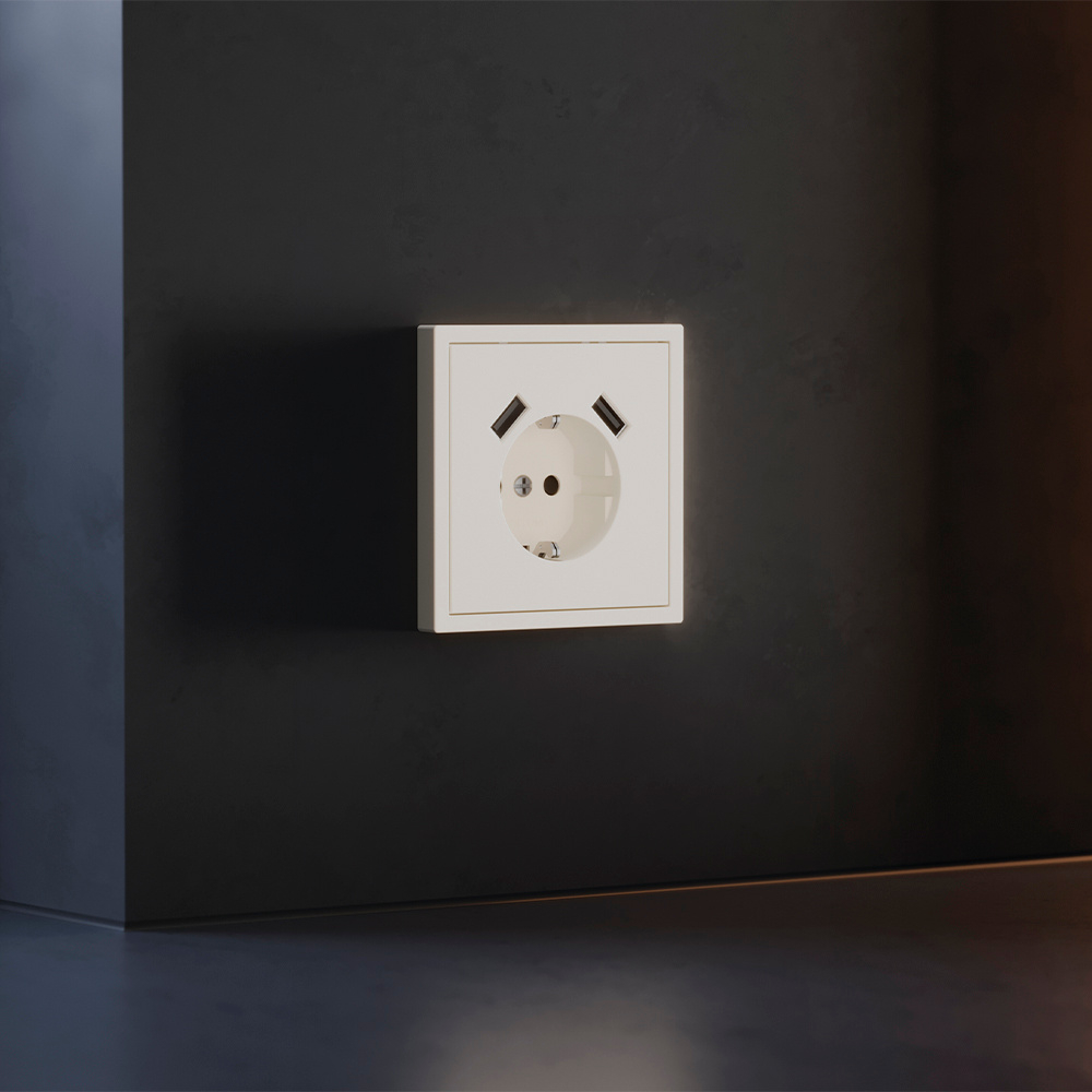 Накладка для розетки с заземлением и защитными шторками, с USB A+A, S70 (хлопок)
