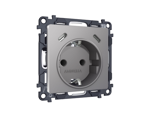 Купить MA510510 Комплект механизма электрической розетки 2USB С+C 20W с/з на винтовых зажимах 16A-250V ALFA Сталь матовый QUANT (AP5105, VM165)