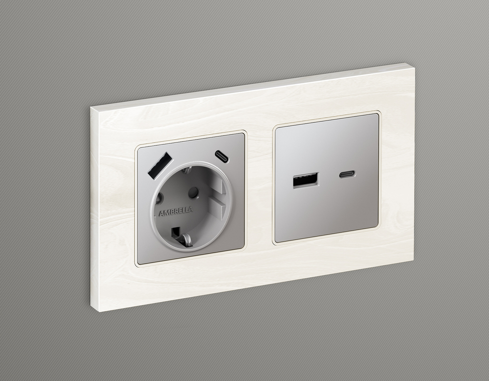 AP5110 Лицевая панель ALFA (Сталь матовый) для розетки 2USB тип A+C QUANT