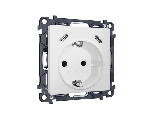 Купить MA130510 Комплект механизма электрической розетки 2USB С+C 20W с/з на винтовых зажимах 16A-250V ALFA Белый матовый QUANT (AP1305, VM165)