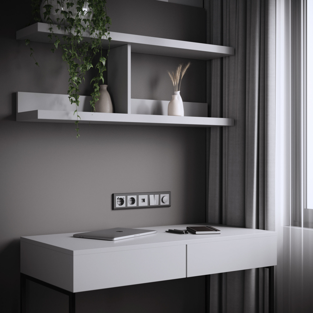 Розетка с заземлением, шторками и USB тип A+C (серебряный матовый) W1171765