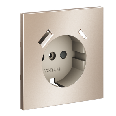 Накладка для розетки с заземлением и защитными шторками, с USB A+C, S70 Metal (платина)