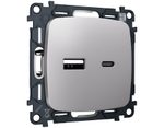 MO511010 Комплект механизма розетки OMEGA Сталь матовый 2USB A+C 20W 3000mA (быстрая зарядка) QUANT (OP5110, VM177)