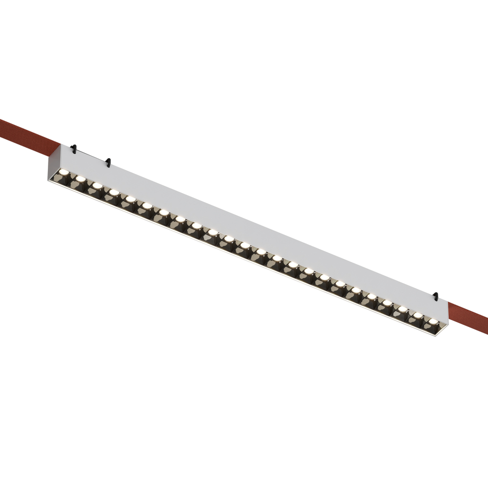 DK5573-WB Cветильник для трека-ремня Belty, серия Grill, со светодиодом, L642*W40*H45мм, 48V DC, 24W, RA90, 24°, 3000K, IP20, белый с черным, алюминий