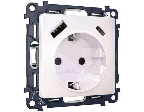 Купить MA210010 Комплект механизма электрической розетки ALFA Жемчуг 2USB A+C 20W (быстрая зарядка) с/з QUANT (AP2100, VM160)