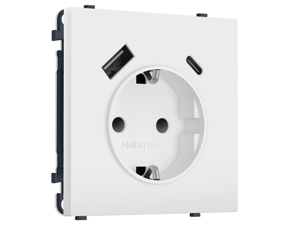 MS830010 Комплект механизма электрической розетки SIGMA Белый мягкое касание 2USB A+C 20W (быст. зар.) с/з с/ш 16A-250V QUANT PRO (SP8300, PR160)