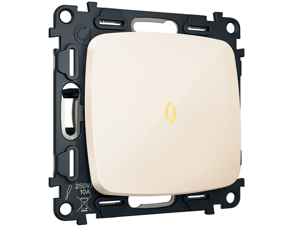 MO302050 Комплект механизма 1-кл выключателя с самовозвратом с подсветкой 3200K OMEGA Бежевый глянец QUANT (OP3020, VM113, G11Y)