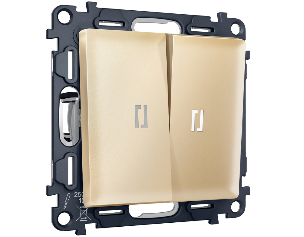 MA604055 Комплект механизма 2-кл выключателя с самовозвратом с подсветкой 5600K ALFA Шампань QUANT (AP6040, VM129, G14W)