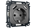 MO659010 Комплект механизма электрической розетки OMEGA Антрацит серый 2USB A+A 18W (быстрая зарядка) с/з QUANT (OP6590, VM155)