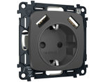 MO909010 Комплект механизма электрической розетки OMEGA Графит мягкое касание 2USB A+A 18W (быстрая зарядка) с/з QUANT (OP9090, VM155)