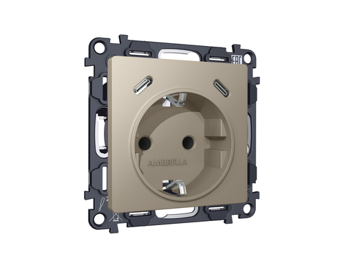Купить MA370510 Комплект механизма электрической розетки 2USB С+C 20W с/з на винтовых зажимах 16A-250V ALFA Серо-бежевый матовый QUANT (AP3705, VM165)