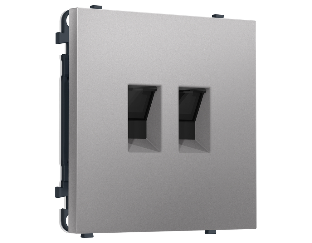 MS512110 Комплект механизма компьютерной двойной розетки SIGMA Сталь матовый RJ-45 (8P8C) CAT6 с/ш QUANT PRO (SP5121, PR189)