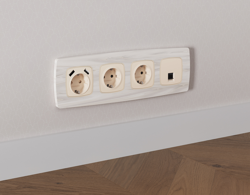 MO332005 Комплект механизма компьютерной розетки RJ-45 экранированной с автоматической защитной шторкой OMEGA Бежевый матовый QUANT (OP3320, VM185)