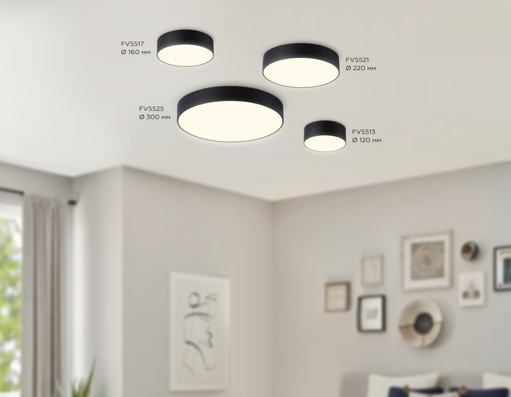 FV5513 BK черный LED 15W 3000K D120*58 (Без ПДУ)