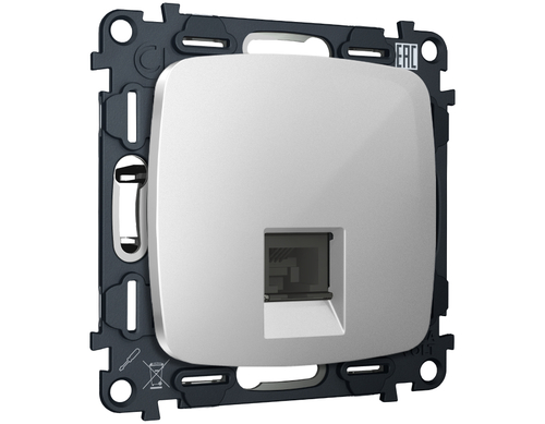 Купить MO412005 Комплект механизма компьютерной розетки RJ-45 экранированной с автоматической защитной шторкой OMEGA Серебро глянец QUANT (OP4120, VM185)