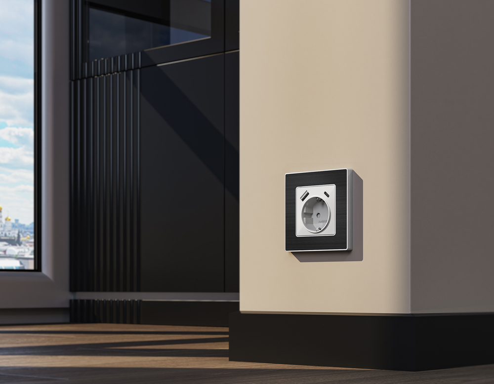 MA410010 Комплект механизма электрической розетки ALFA Серебро глянец 2USB A+C 20W (быстрая зарядка) с/з QUANT (AP4100, VM160)