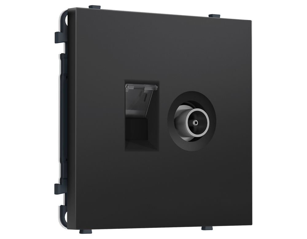 MS812510 Комплект механизма розетки компьютерной + TV оконечной SIGMA Черный матовый RJ-45 (8P8C) CAT6/50-870MHz 1dB с/ш QUANT PRO (SP8125, PR195)