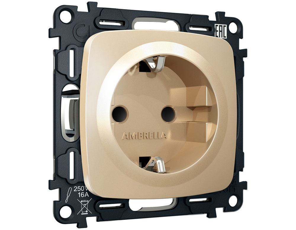 MO607010 Комплект механизма электрической розетки OMEGA Шампань с/з с шторками QUANT (OP6070, VM141)