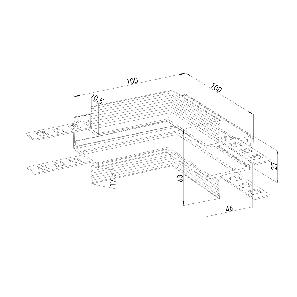 Slim Magnetic Коннектор угловой внутренний для встраиваемого шинопровода под ГКЛ 9,5мм черный 85213/00 85213/00