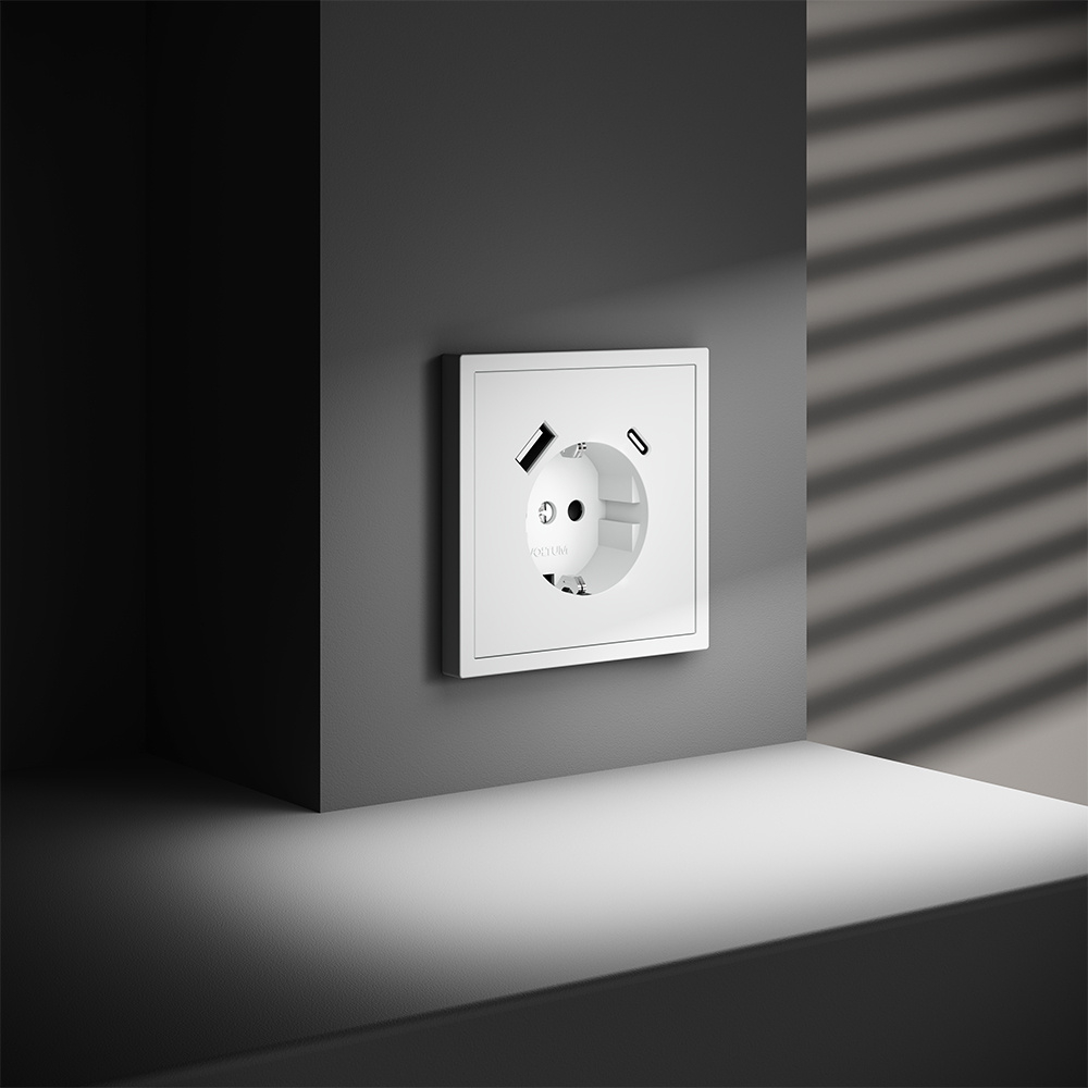 Накладка для розетки с заземлением и защитными шторками, с USB A+C, S70 (белый матовый)