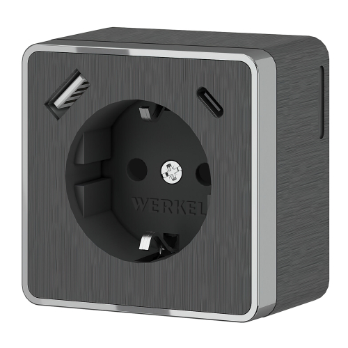 Купить Розетка с заземлением, шторками и USB тип A+C Gallant графит рифленый W5071704