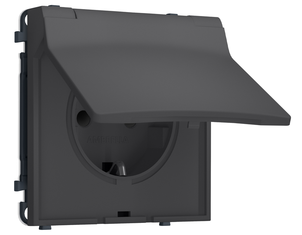 MS908010 Комплект механизма электрической розетки SIGMA Графит Мягкое касание 50Hz 2P+E с/з с/ш и крышкой IP44 16A-250V QUANT PRO (SP9080, PR141)