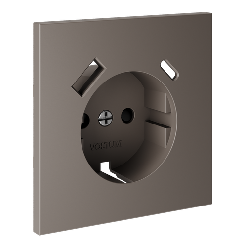 Купить Накладка для розетки с заземлением и защитными шторками, с USB A+C, S70 (капучино)