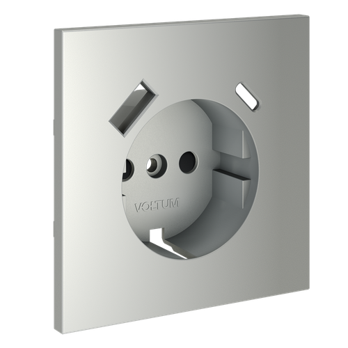 Купить Накладка для розетки с заземлением и защитными шторками, с USB A+C, S70 (сталь)